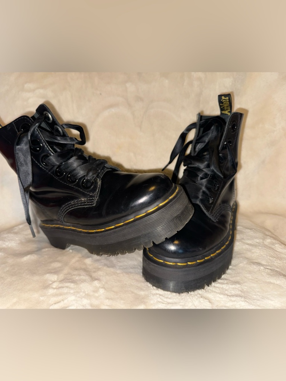 Dr. Martens Jadon Platform Boots Black Leather Chunky Lace Up Combat Boots